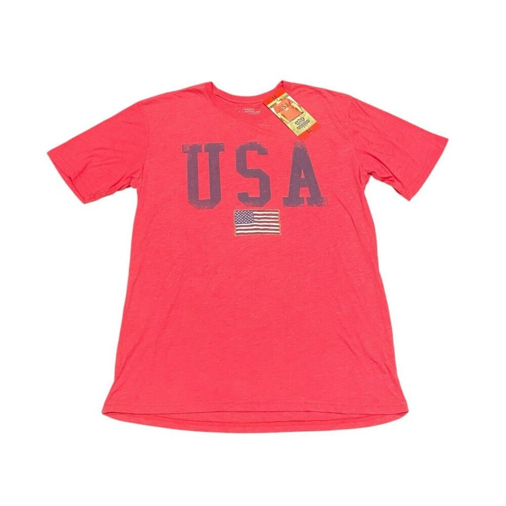 Great American Lakes Timber Shirt Mens Medium Red Short Sleeve Pullover USA Flag